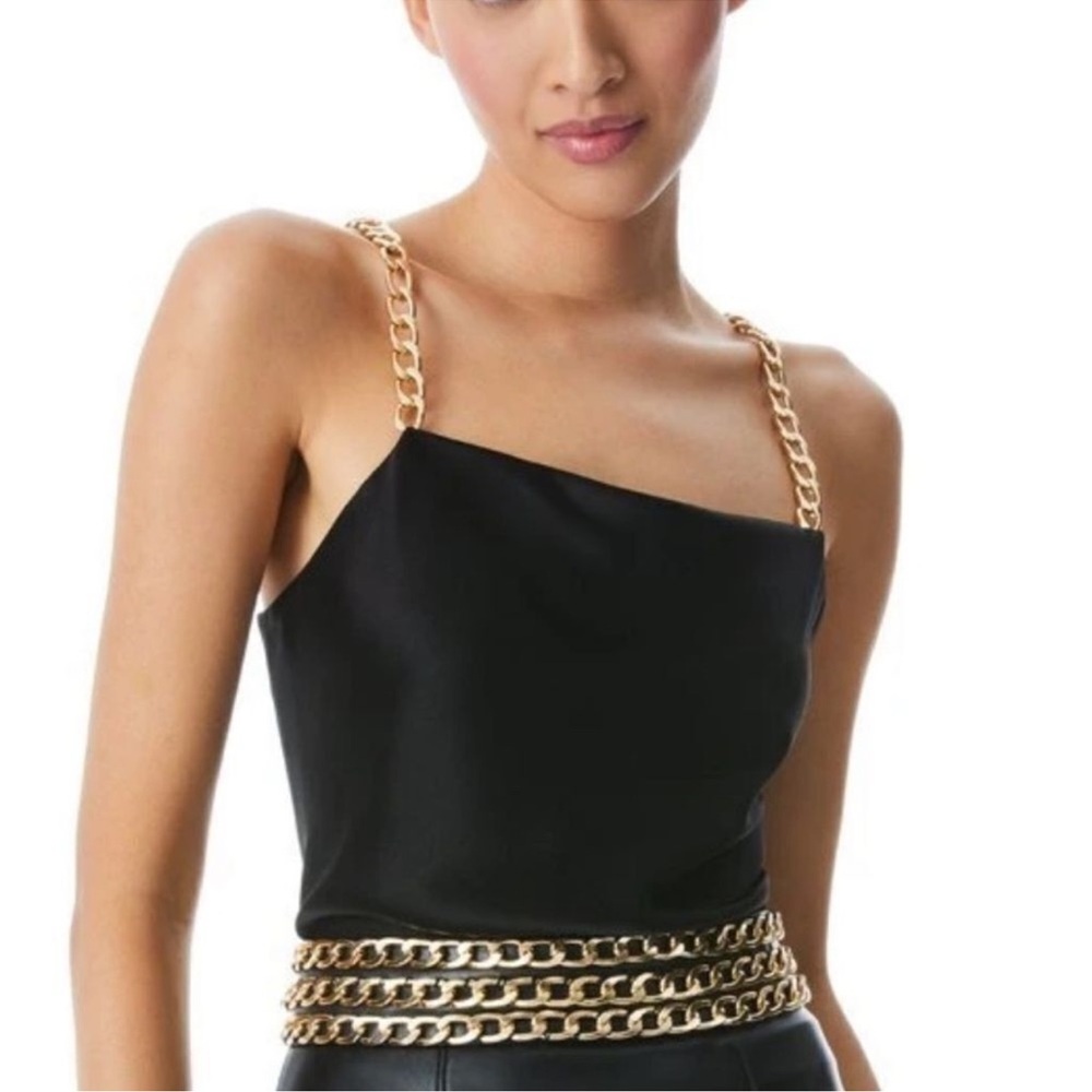 Alice + Olivia Black Top with Gold Chain Strap
